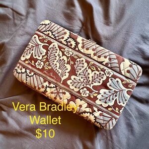 Vera Bradley Brown and Cream Leaf Pattern Wallet